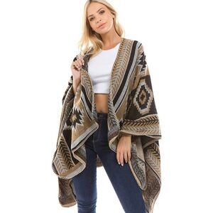 Bohemian Geometric Thick Wild Proof Multicolor Knitted Potosi Cardigan Khaki